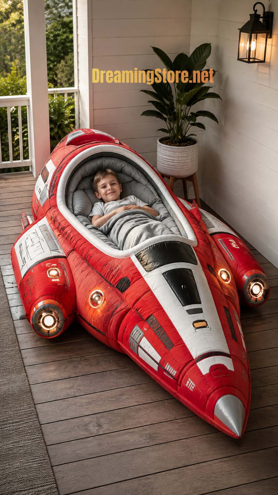 fluffy spaceship-shaped bed