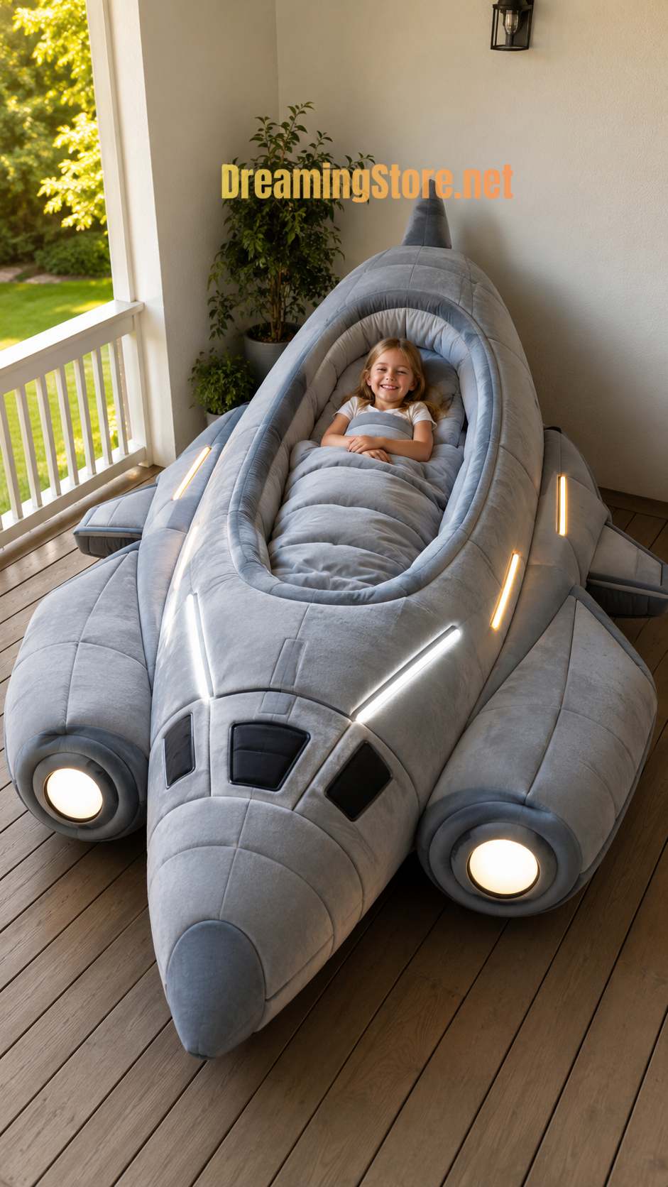 fluffy spaceship-shaped bed