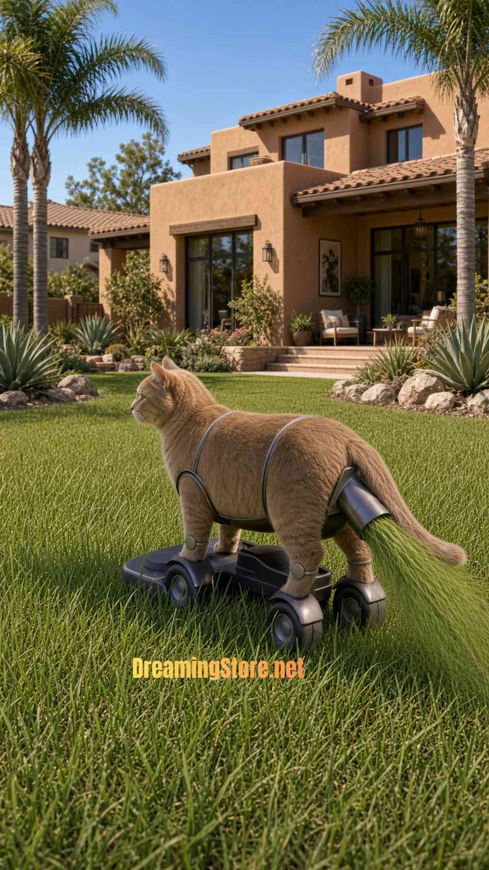 Cute Cat-Shaped Lawnmower Robot