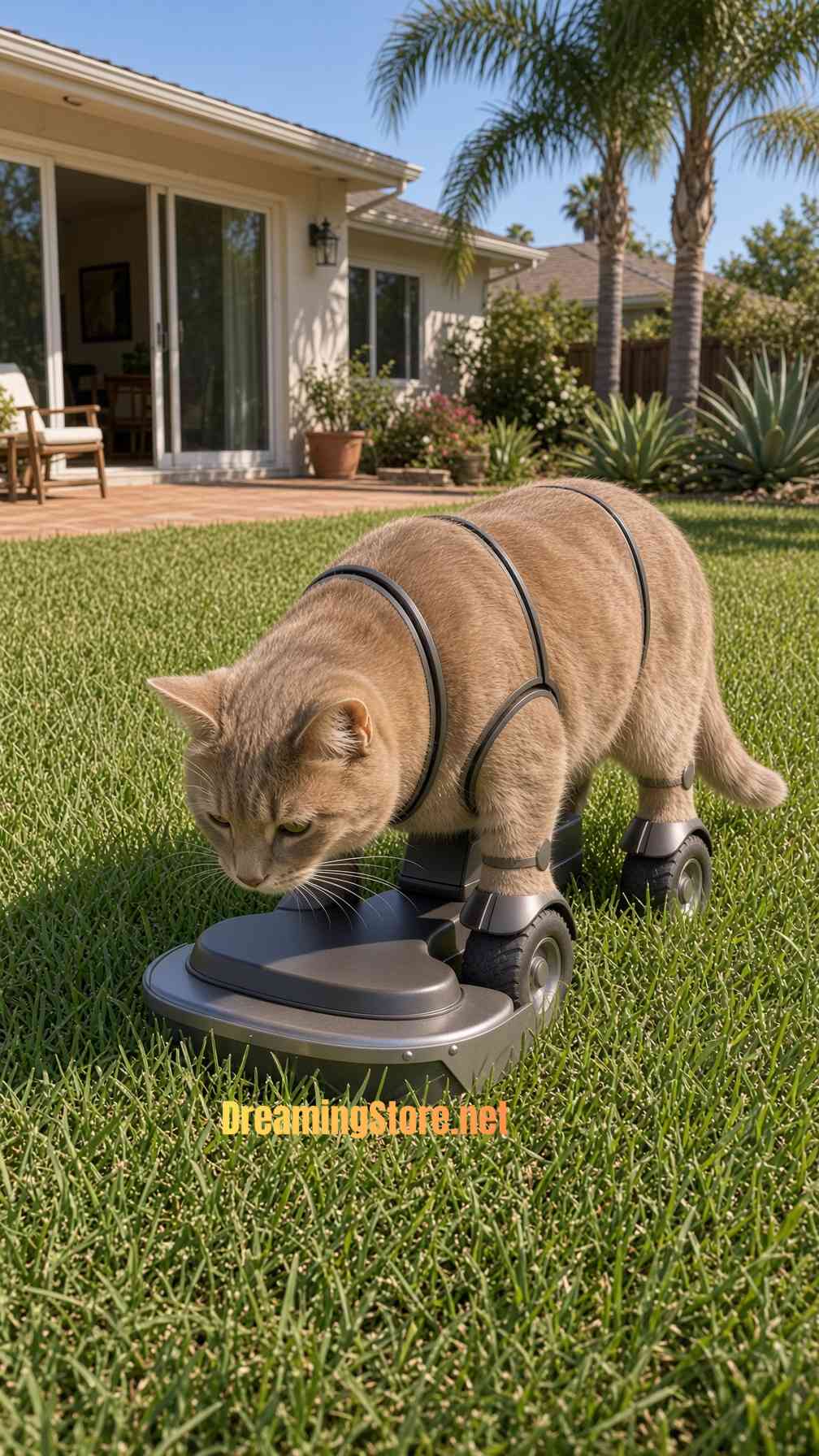 Cute Cat-Shaped Lawnmower Robot