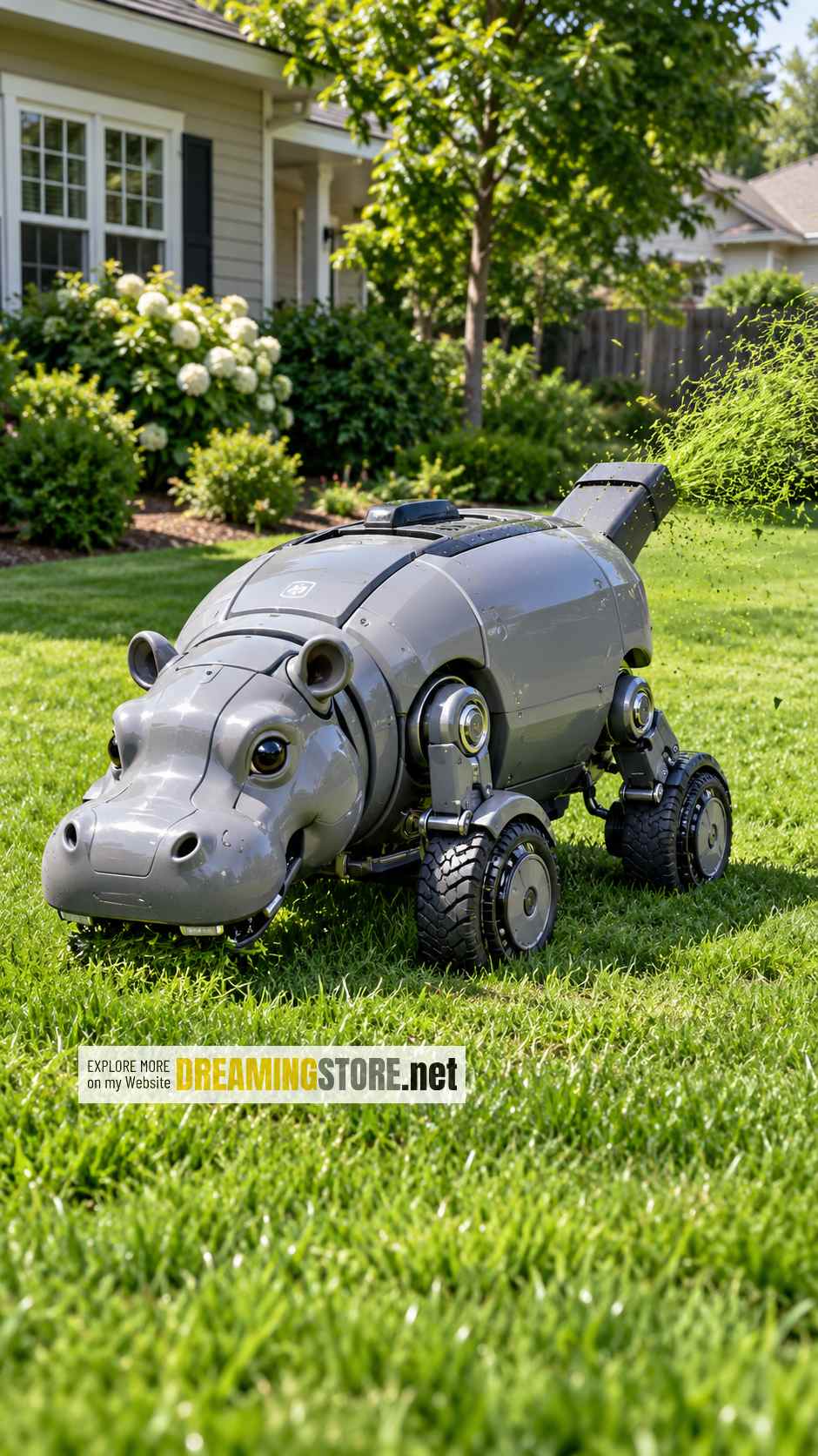 Cute Hippo-Shaped Lawnmower Robot
