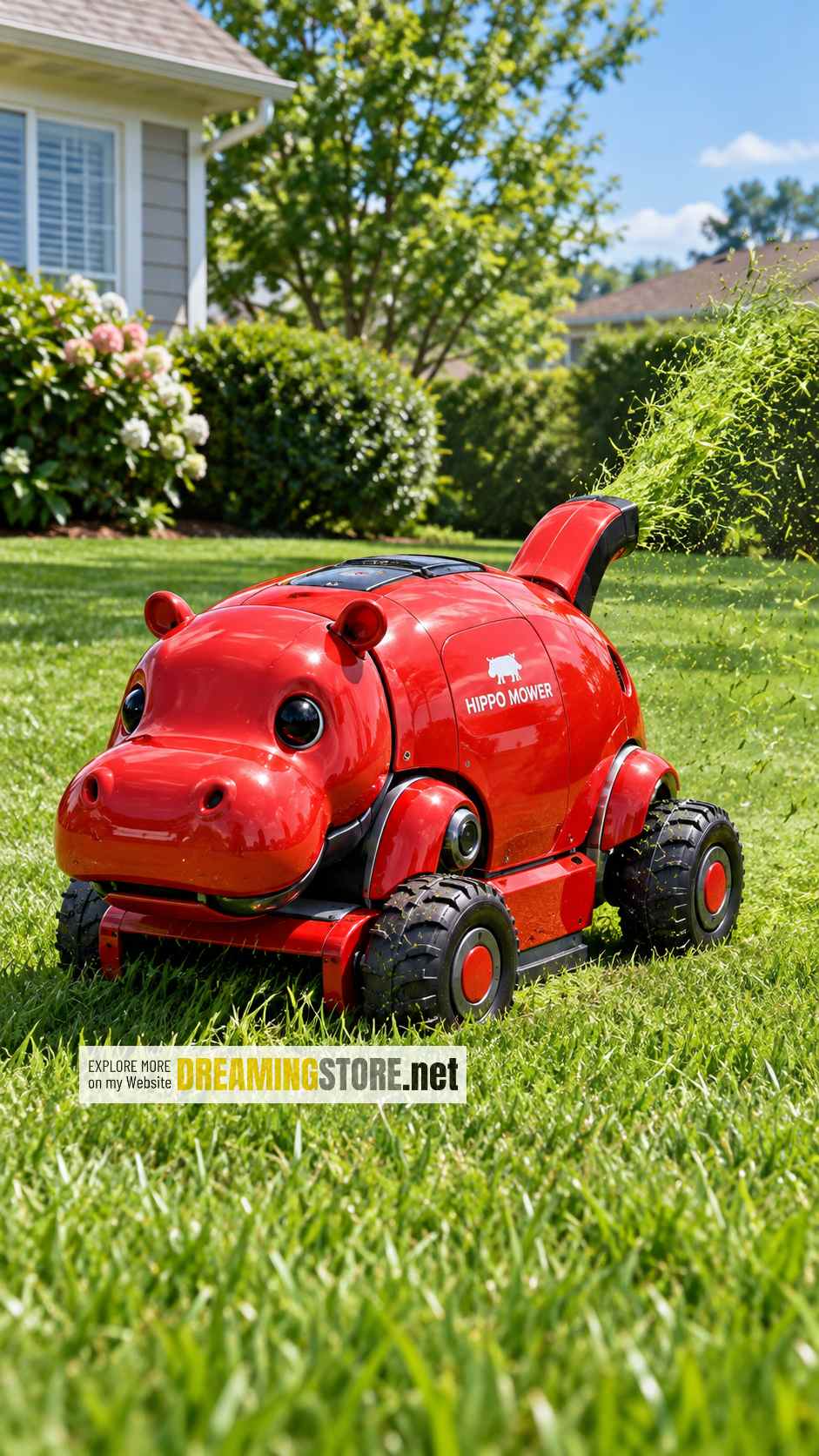 Cute Hippo-Shaped Lawnmower Robot