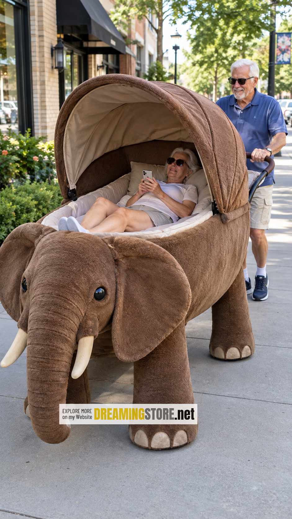 fluffy elephant-shaped adult stroller