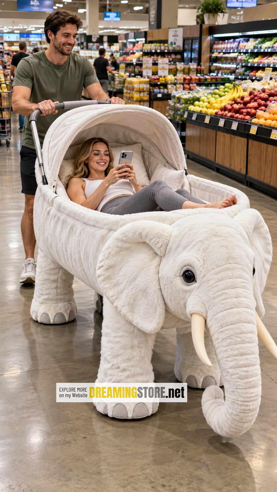 fluffy elephant-shaped adult stroller